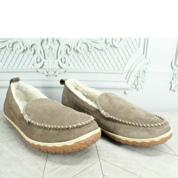 LL Bean Brown Suede Fleece Lined Mountain Moccasin Slippers Size 9 M - Picture 2 of 9
